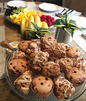 Maple Pecan Scones, Blueberry Muffins and Seasonal Fruit Platter by Veganics Vegan Catering 
